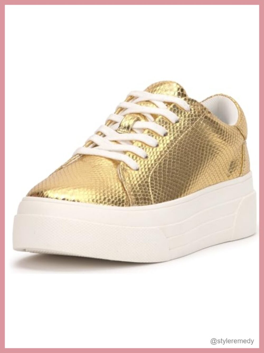 Faux Leather Embellished Platform Sneakers Lace-Up Round Toe